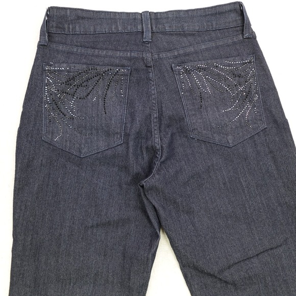 NYDJ Jeans 6 Blue Straight Leg Dark Wash Embellished Pocket Lift Tuck Stretch - Picture 4 of 14
